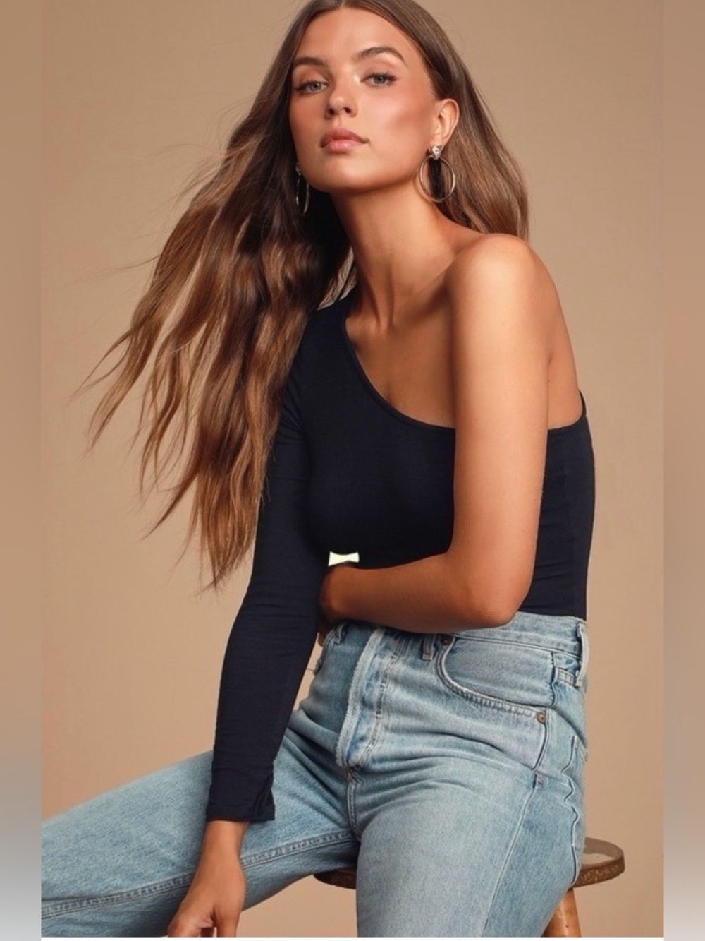 Lulu's Black Asymmetrical Long Sleeve Top